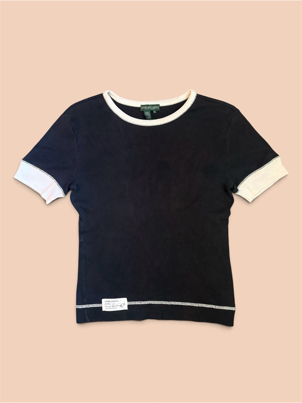 Ralph Lauren - Lauren Jeans Co Black Short Sleeve Ringer Tee with White Trim